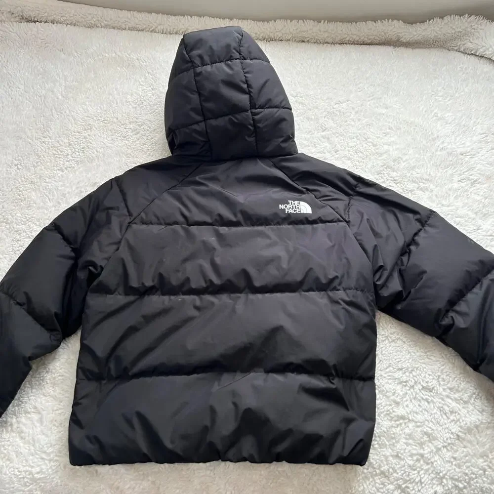 North Face Girls 600 Down Puffer Hooded Black Jacket L Gorpcore Hiking Outdoors